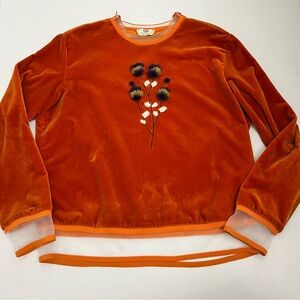 FENDI Crushed Velvet and Fur Floral Long Sleeve Shirt Size EU 44 or US 8